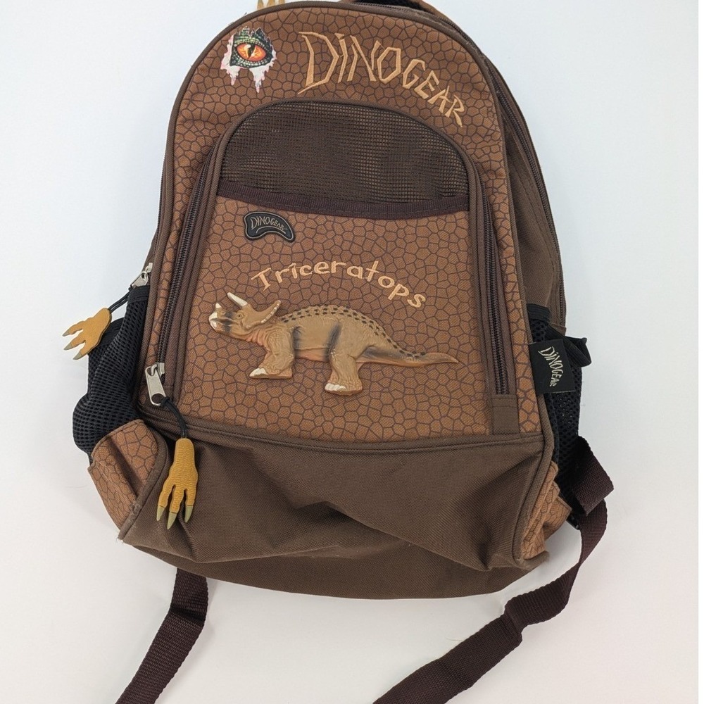 Dinosoles DinoGear Triceratops Backpack 16" 3D Kids Brown Dinosaur Vintage